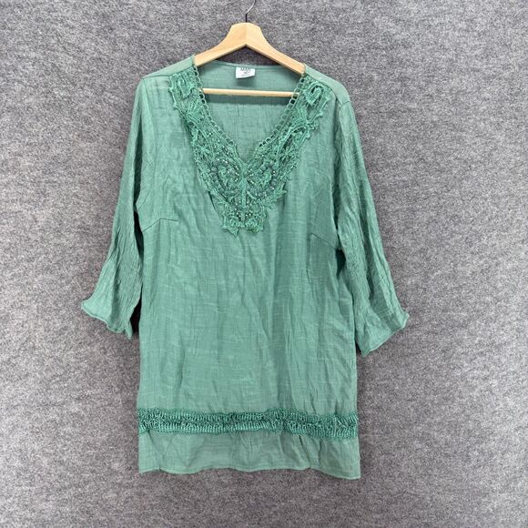 Unbranded Dress Women XXL Mini 3/4 Sleeve Green  V Neck Rayon - Picture 1 of 7